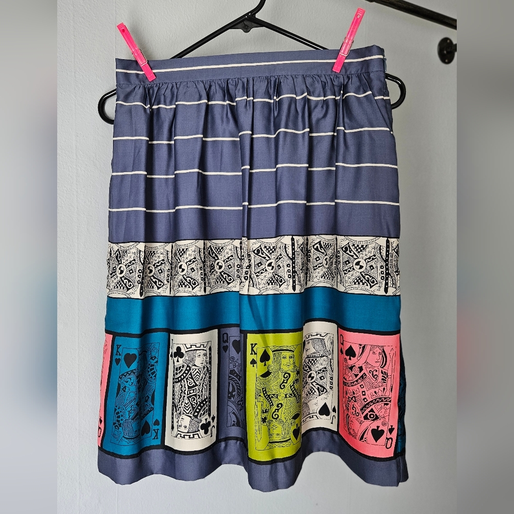 2010s Anthropologie X Edme & Esyllte Striped Colorful Playing Card Print Skirt